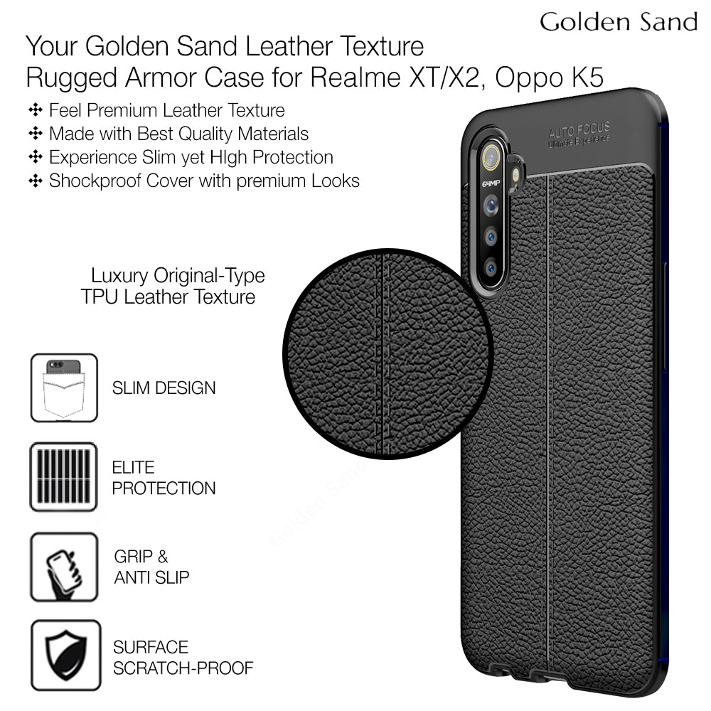 Realme X2, Realme XT, Oppo K5 inch) Back Cover Vegan Leather Series,  Black