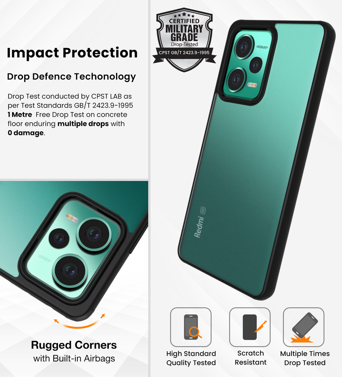 POCO X5 5G inch) Back Cover Rugged Frosted Series, Black