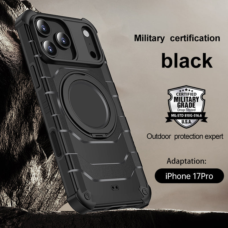 Apple iPhone 17 Pro (6.3 inch) Back Cover | Explorer 2.0 [SolidX] MagSnap Series, With 360° Ring Stand, Deep Black