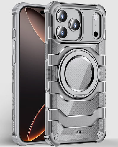 Apple iPhone 17 Pro Max (6.9 inch) Back Cover | Explorer MagSnap Series With 360° Ring Stand, Ivory Silver (Grey)