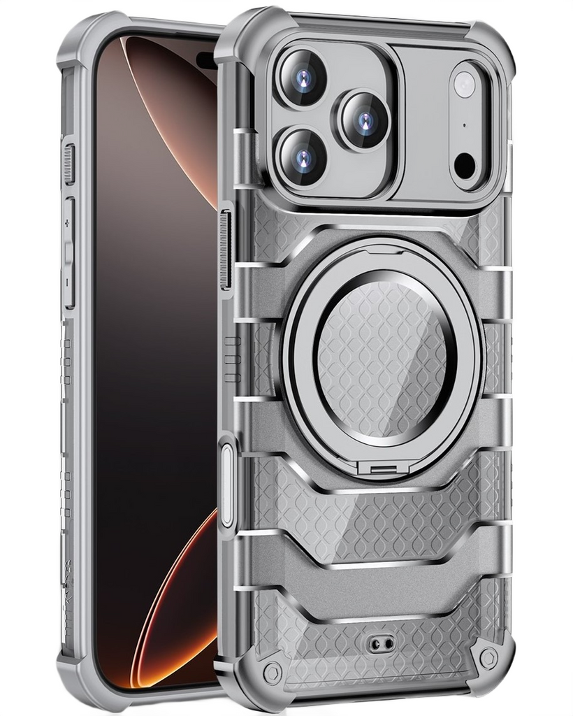 Apple iPhone 17 Pro Max (6.9 inch) Back Cover | Explorer MagSnap Series With 360° Ring Stand, Ivory Silver (Grey)