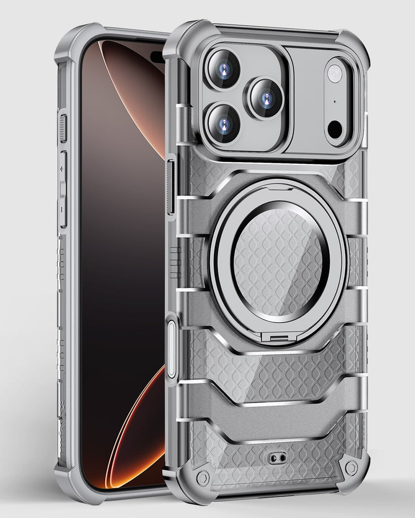 Apple iPhone 17 Pro (6.3 inch) Back Cover | Explorer MagSnap Series With 360° Ring Stand, Ivory Silver (Grey)