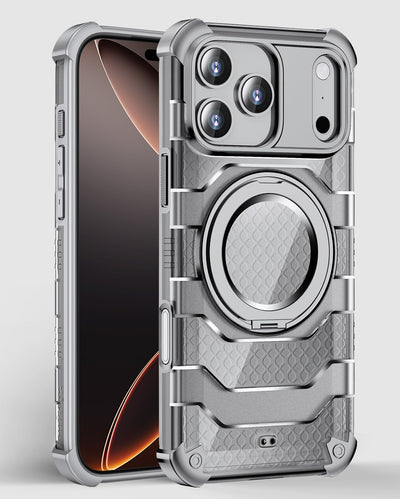 Apple iPhone 17 Pro (6.3 inch) Back Cover | Explorer MagSnap Series With 360° Ring Stand, Ivory Silver (Grey)