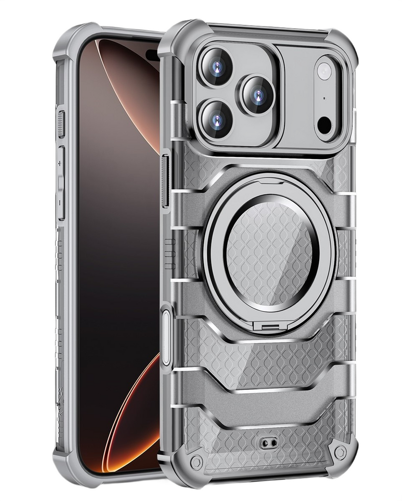 Apple iPhone 17 Pro (6.3 inch) Back Cover | Explorer MagSnap Series With 360° Ring Stand, Ivory Silver (Grey)