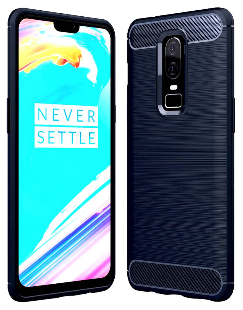 Carbon Fibre Series Shockproof Armor Back Cover for OnePlus 6, 6.28 inch, Blue