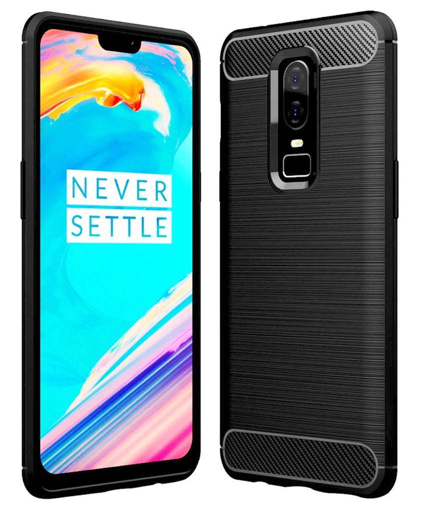 Carbon Fibre Series Shockproof Armor Back Cover for OnePlus 6, 6.28 inch, Black