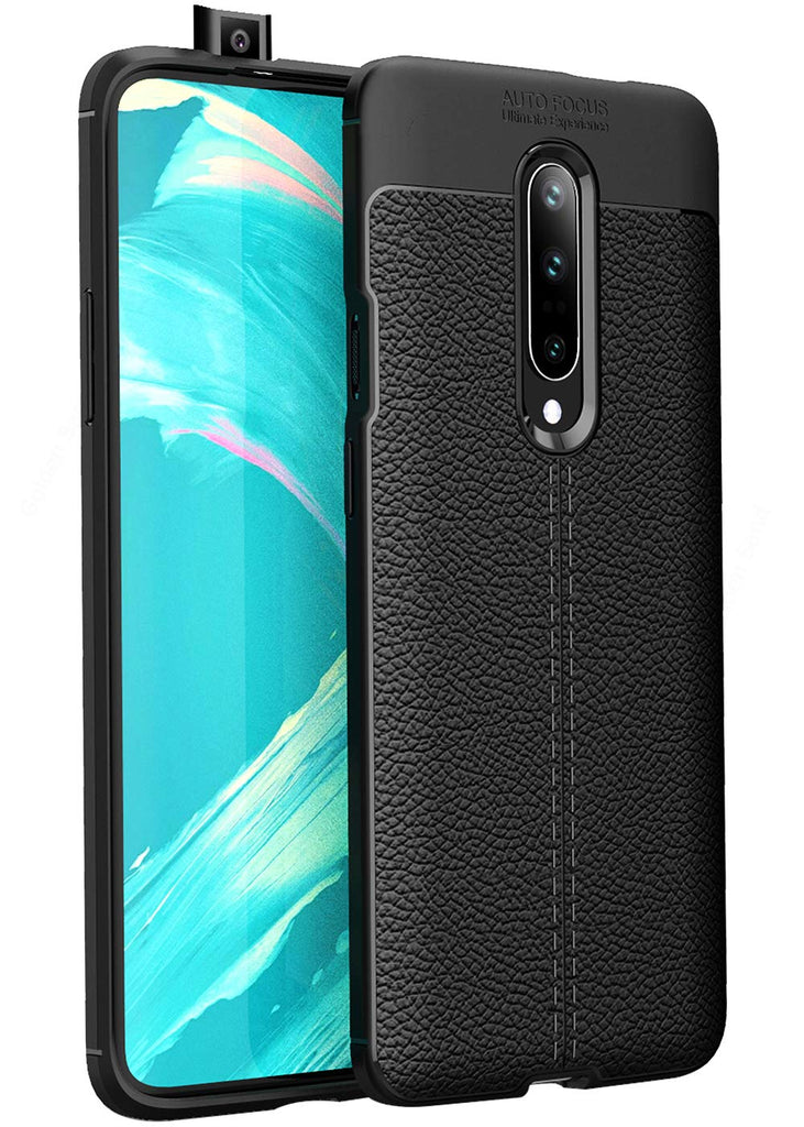 Leather Armor TPU Series Shockproof Armor Back Cover for OnePlus 7 Pro 6.67 inch, Black
