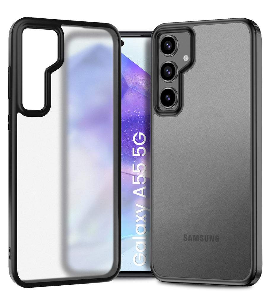 Rugged Frosted Semi Transparent PC Shock Proof Slim Back Cover for Samsung Galaxy A55 5G, 6.6 inch, Black