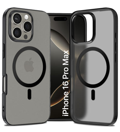 Rugged Frosted MagSnap Semi Transparent PC Shock Proof Slim Back Cover for Apple iPhone 16 Pro Max, 6.9 inch, Black