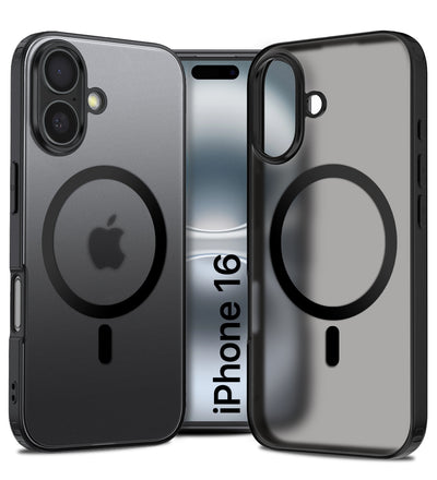 Rugged Frosted MagSnap Semi Transparent PC Shock Proof Slim Back Cover for Apple iPhone 16, 6.1 inch, Black