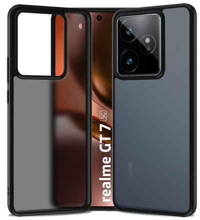 Rugged Frosted Semi Transparent PC Shock Proof Slim Back Cover for Realme GT 7, Realme GT 7T 5G, 6.8 inch, Black