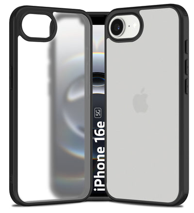 Rugged Frosted Semi Transparent PC Shock Proof Slim Back Cover for Apple iPhone 16e, 6.1 inch, Black
