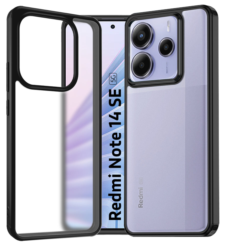 Rugged Frosted Semi Transparent PC Shock Proof Slim Back Cover for Redmi Note 14 SE 5G, 6.67 inch, Black