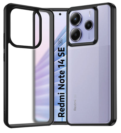 Rugged Frosted Semi Transparent PC Shock Proof Slim Back Cover for Redmi Note 14 SE 5G, 6.67 inch, Black