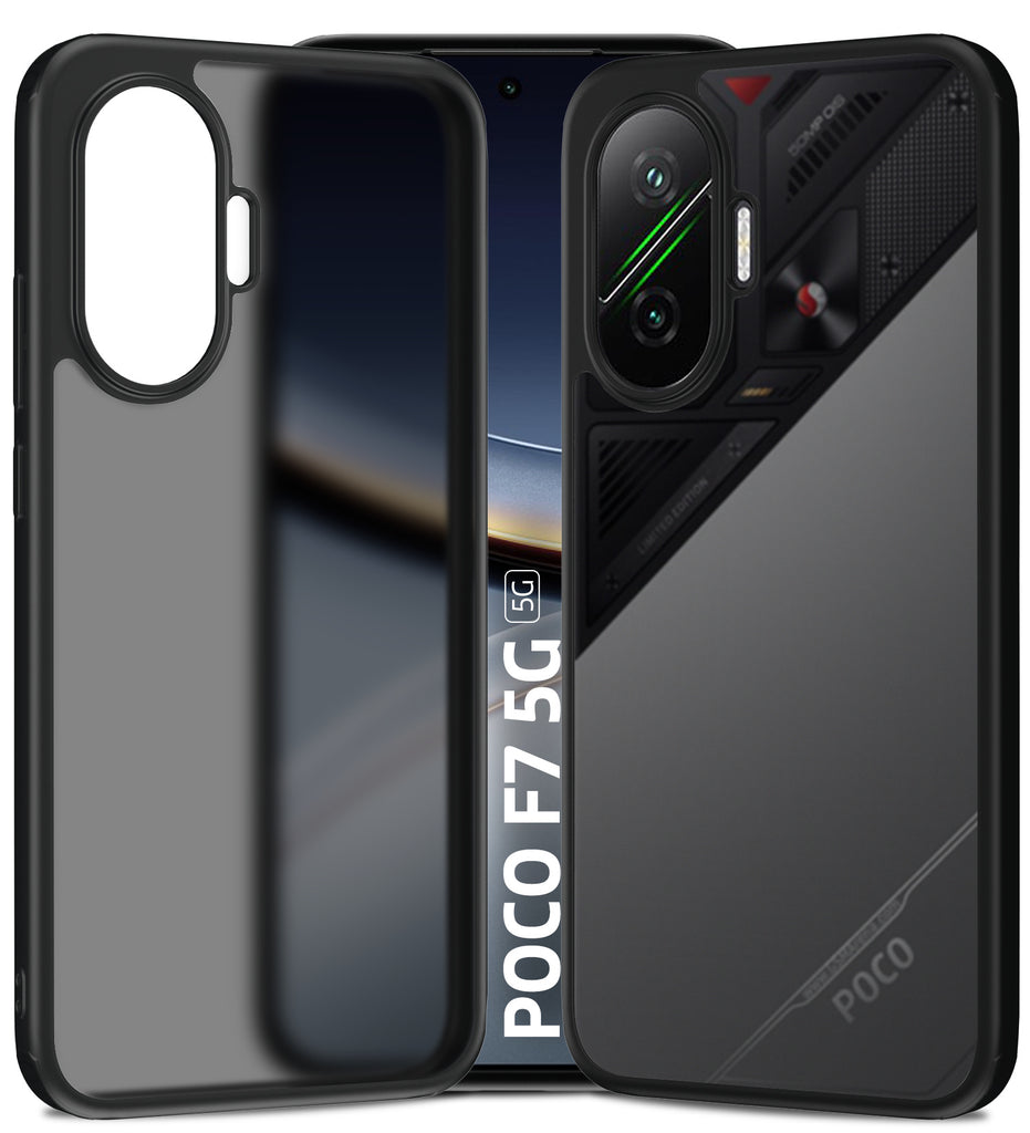 Rugged Frosted Semi Transparent PC Shock Proof Slim Back Cover for POCO F7 5G, 6.83 inch, Black