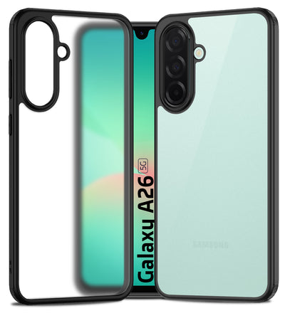 Rugged Frosted Semi Transparent PC Shock Proof Slim Back Cover for Samsung Galaxy A26 5G, 6.7 inch, Black