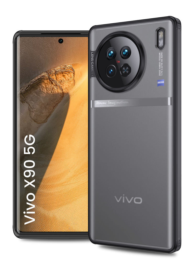 Rugged Frosted Semi Transparent PC Shock Proof Slim Back Cover for Vivo X90 5G, 6.78 inch, Black