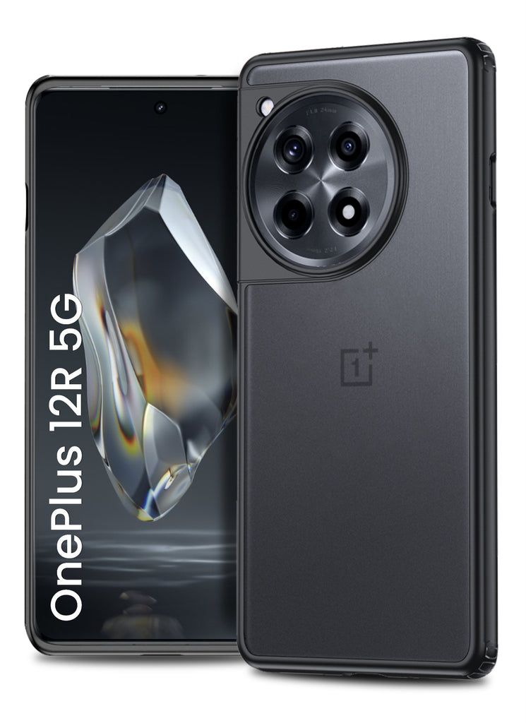 Rugged Frosted Semi Transparent PC Shock Proof Slim Back Cover for OnePlus 12R 5G, 6.78 inch, Black