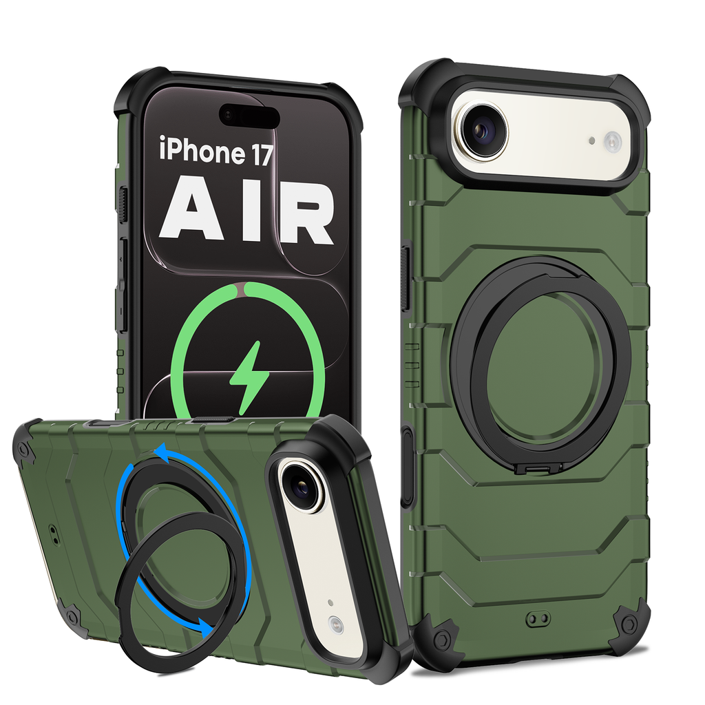 Apple iPhone 17 Air, iPhone Air (6.9 inch) Back Cover | Explorer 2.0 [SolidX] MagSnap Series, With 360° Ring Stand, Green