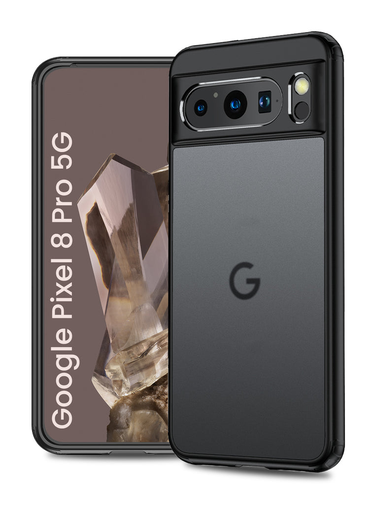 Rugged Frosted Semi Transparent PC Shock Proof Slim Back Cover for Google Pixel 8 Pro 5G, 6.7 inch, Black