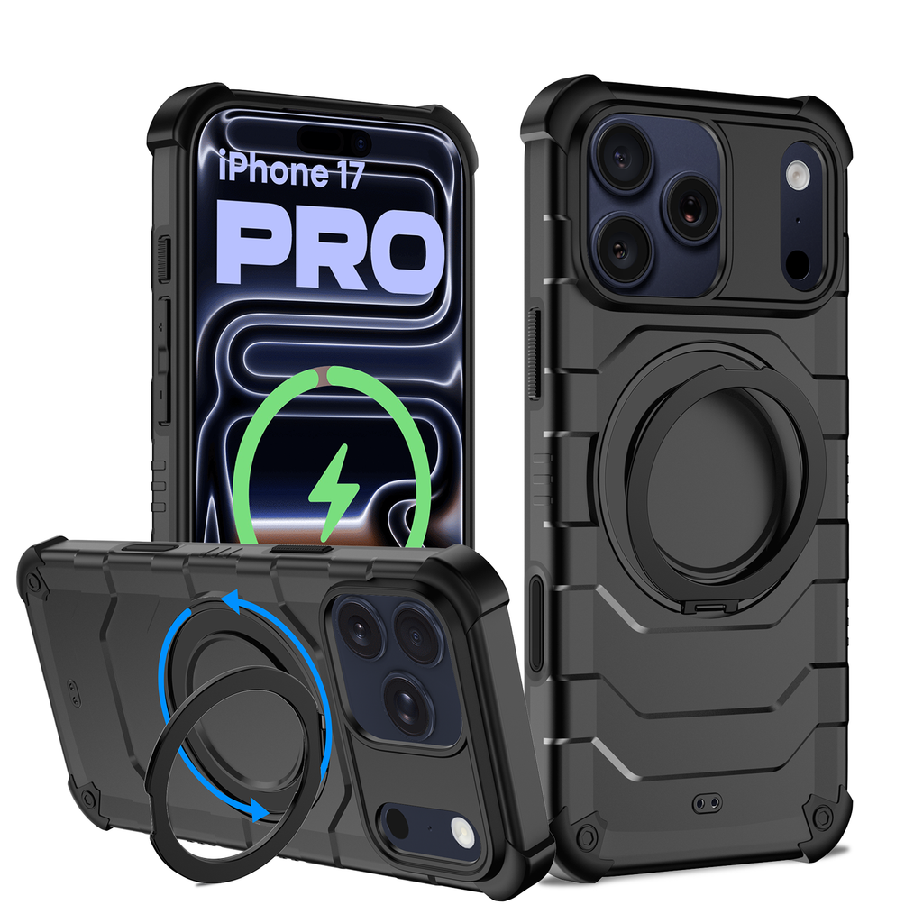 Apple iPhone 17 Pro (6.3 inch) Back Cover | Explorer 2.0 [SolidX] MagSnap Series, With 360° Ring Stand, Deep Black
