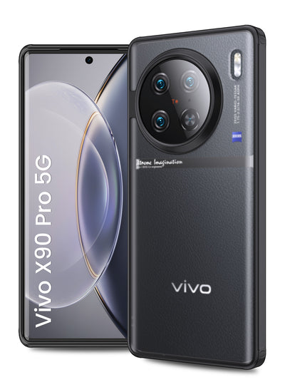 Rugged Frosted Semi Transparent PC Shock Proof Slim Back Cover for Vivo X90 Pro 5G, 6.78 inch, Black