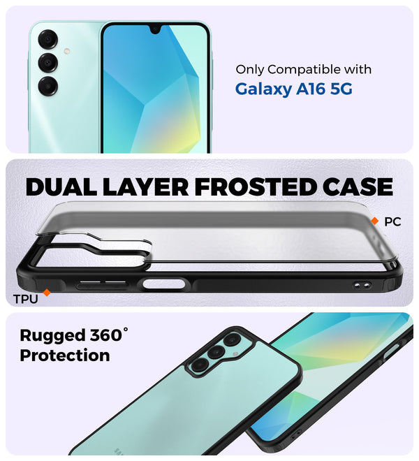 Samsung Galaxy A16 5G, Samsung Galaxy F16 / M16 5G (6.7 inch) Back Cover | Rugged Frosted Series, Black