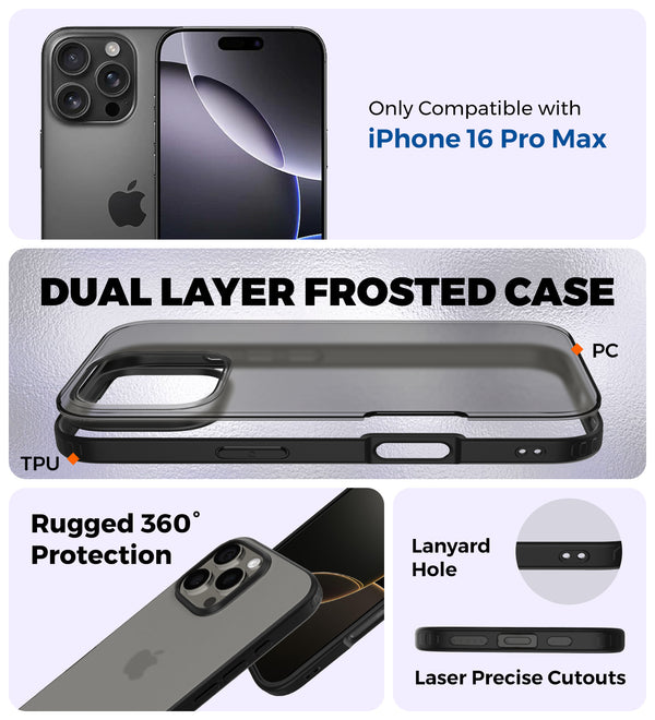 Apple iPhone 16 Pro Max (6.9 inch) Back Cover | Rugged Frosted Series, Black