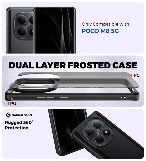 POCO M8 5G (6.77 inch) Back Cover | Rugged Frosted Series, Black