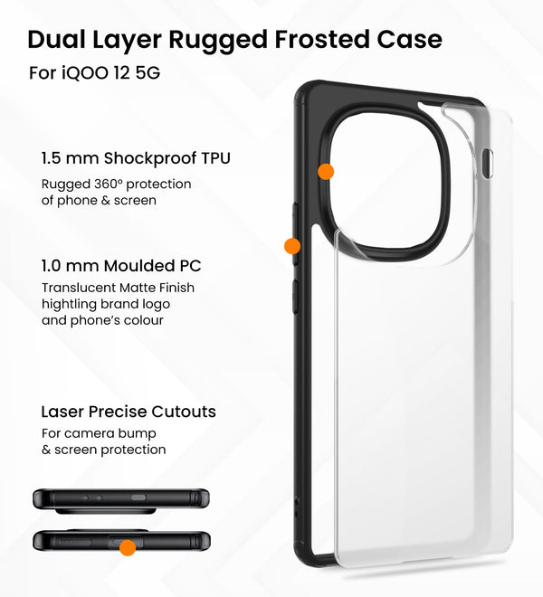 IQOO 12 5G (6.78 inch) Back Cover | Rugged Frosted Series, Black