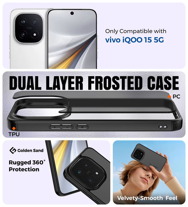 iQOO 15 5G (6.85 inch) Back Cover | Rugged Frosted Series, Alpha Black