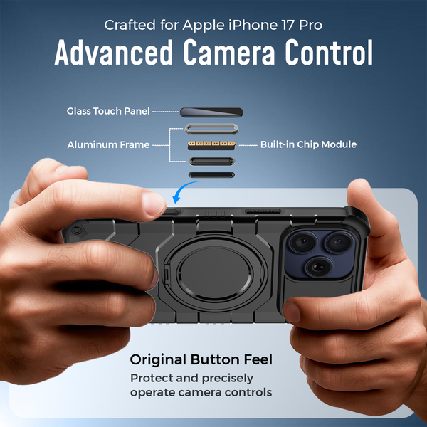 Apple iPhone 17 Pro (6.3 inch) Back Cover | Explorer 2.0 [SolidX] MagSnap Series, With 360° Ring Stand, Deep Black