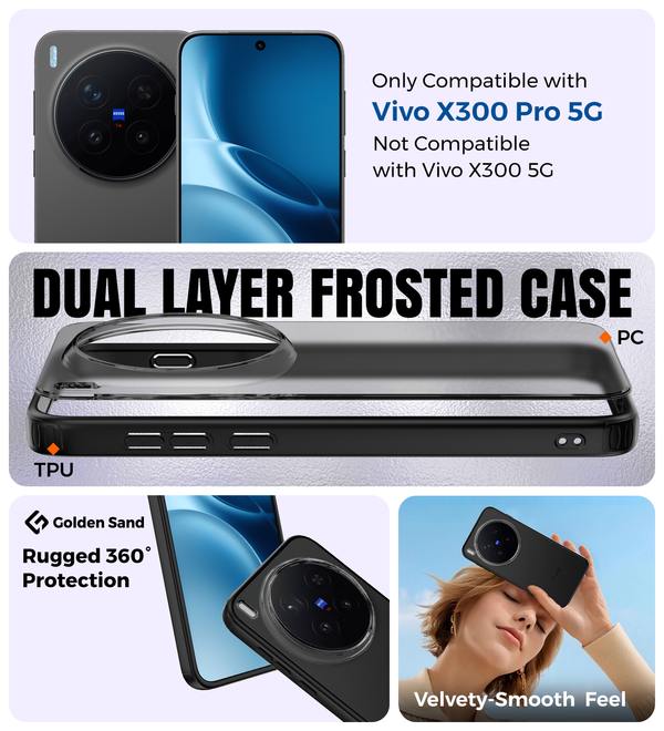 Vivo X300 Pro 5G (6.78 inch) Back Cover | Rugged Frosted Series, Phantom Black