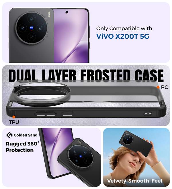 Vivo X200T 5G (6.67 inch) Back Cover | Rugged Frosted Series, Stellar Black