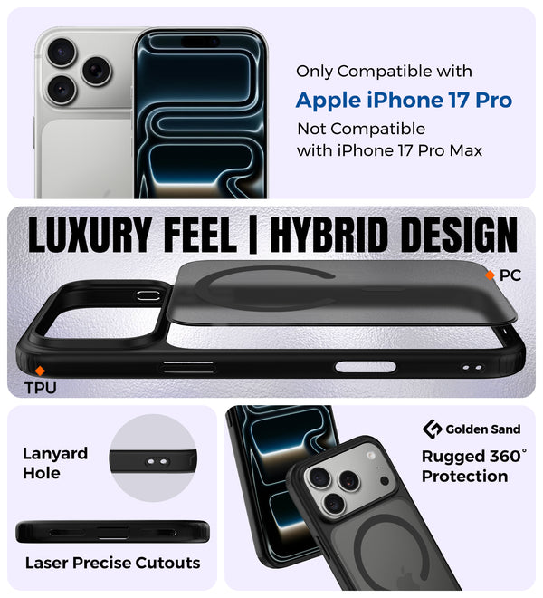 Apple iPhone 17 Pro 5G (6.3 inch) Back Cover | Rugged Frosted MagSnap Series, Deep Black