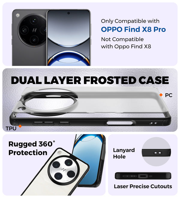 Oppo Find X8 Pro 5G (6.78 inch) Back Cover | Rugged Frosted Series, Black