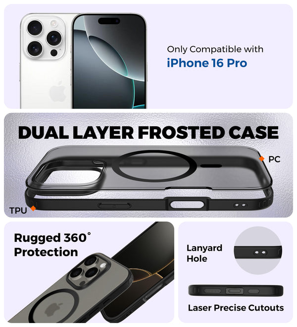 Apple iPhone 16 Pro (6.3 inch) Back Cover | Rugged Frosted MagSnap Series, Black