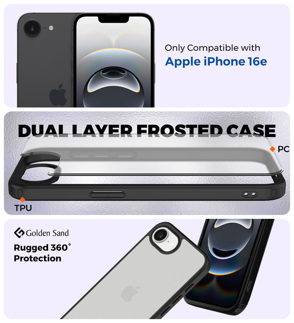 Apple iPhone 16e (6.1 inch) Back Cover | Rugged Frosted Series, Black