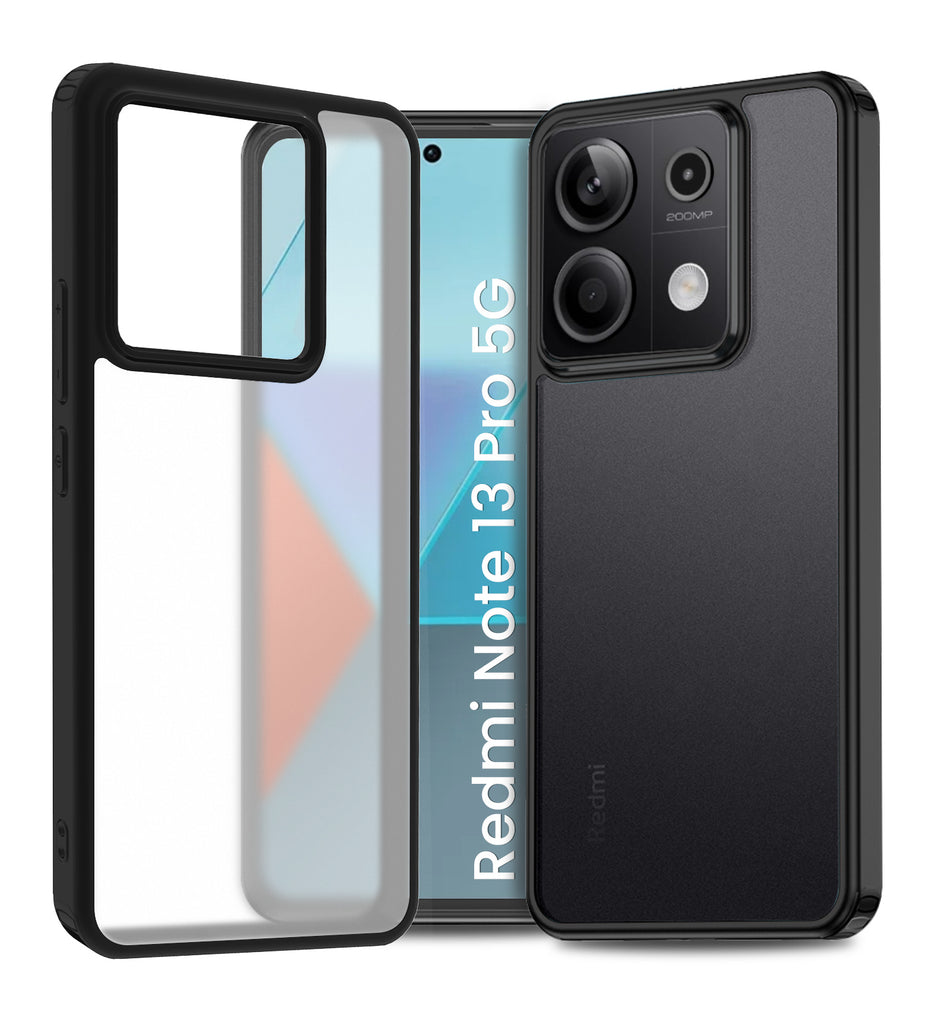 Rugged Frosted Semi Transparent PC Shock Proof Slim Back Cover for Redmi Note 13 Pro 5G, POCO X6 5G, 6.67 inch, Black