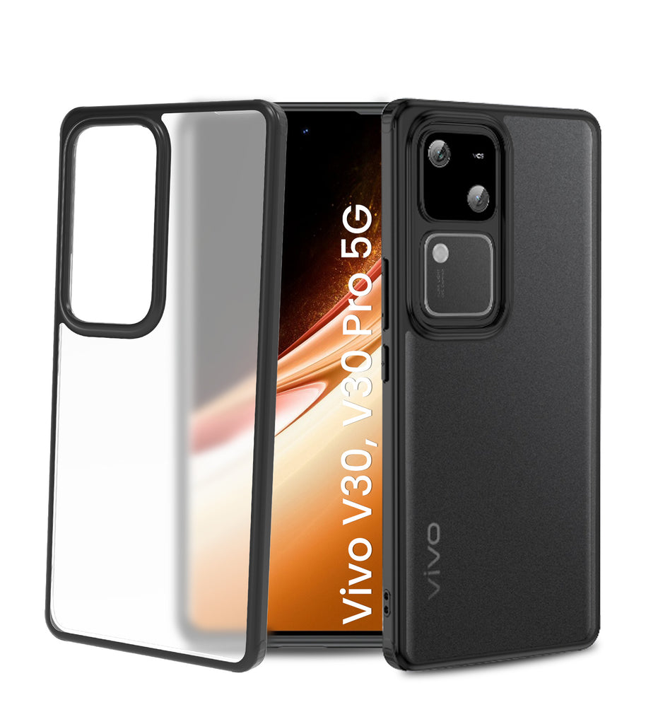 Rugged Frosted Semi Transparent PC Shock Proof Slim Back Cover for Vivo V30 5G, Vivo V30 Pro 5G, 6.78 inch, Black