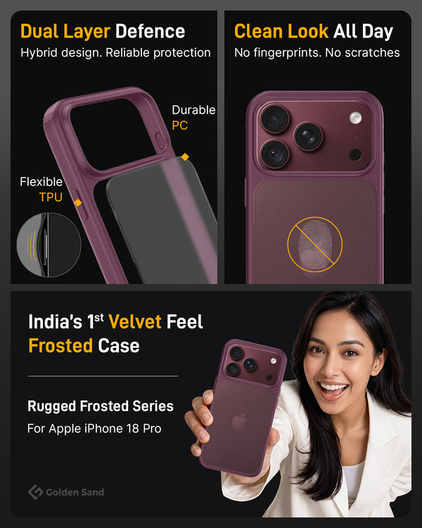 Apple iPhone 18 Pro 5G (6.3 inch) Back Cover | Rugged Frosted Series, Burgundy
