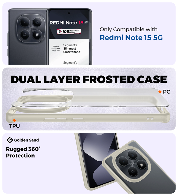 Redmi Note 15 5G (6.77 inch) Back Cover | Rugged Frosted Series, Cream