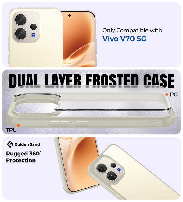 Vivo V70 5G, Vivo V70 Elite 5G (6.59 inch) Back Cover | Rugged Frosted Series, Ivory Yellow