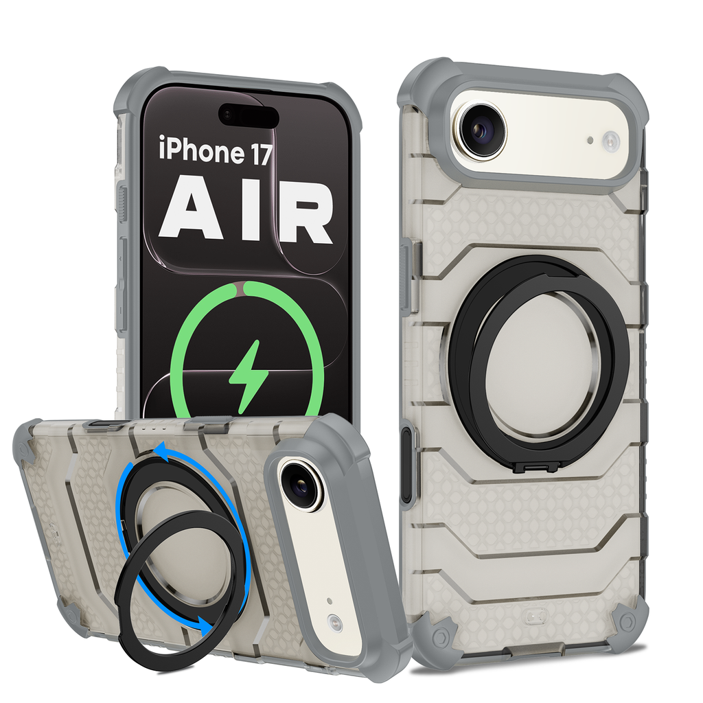 Apple iPhone 17 Air, iPhone Air (6.9 inch) Back Cover | Explorer MagSnap Series With 360° Ring Stand, Cloud White (Grey)