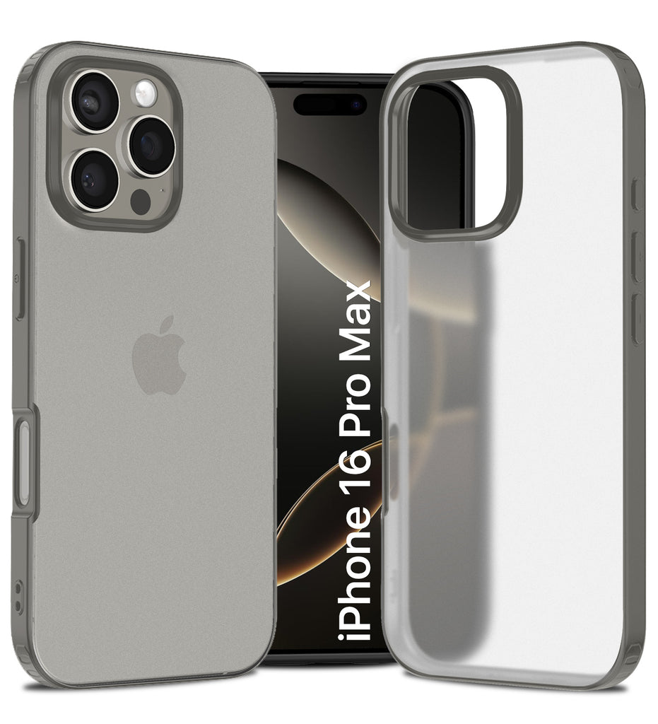 Rugged Frosted Semi Transparent PC Shock Proof Slim Back Cover for Apple iPhone 16 Pro Max, 6.9 inch, Grey