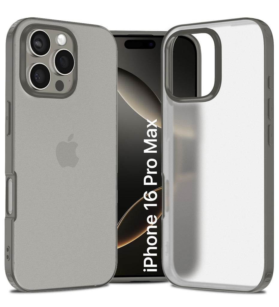 Rugged Frosted Semi Transparent PC Shock Proof Slim Back Cover for Apple iPhone 16 Pro Max, 6.9 inch, Grey