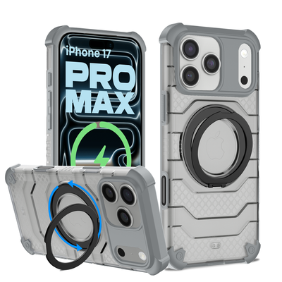 Apple iPhone 17 Pro Max (6.9 inch) Back Cover | Explorer MagSnap Series With 360° Ring Stand, Ivory Silver (Grey)