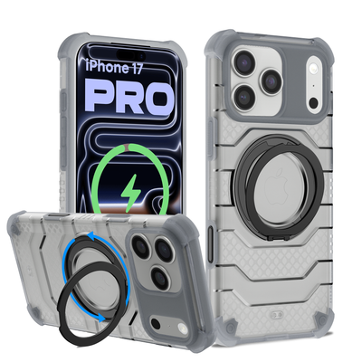 Apple iPhone 17 Pro (6.3 inch) Back Cover | Explorer MagSnap Series With 360° Ring Stand, Ivory Silver (Grey)