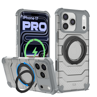 Apple iPhone 17 Pro (6.3 inch) Back Cover | Explorer MagSnap Series With 360° Ring Stand, Ivory Silver (Grey)