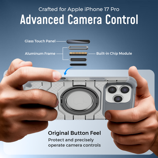 Apple iPhone 17 Pro (6.3 inch) Back Cover | Explorer MagSnap Series With 360° Ring Stand, Ivory Silver (Grey)